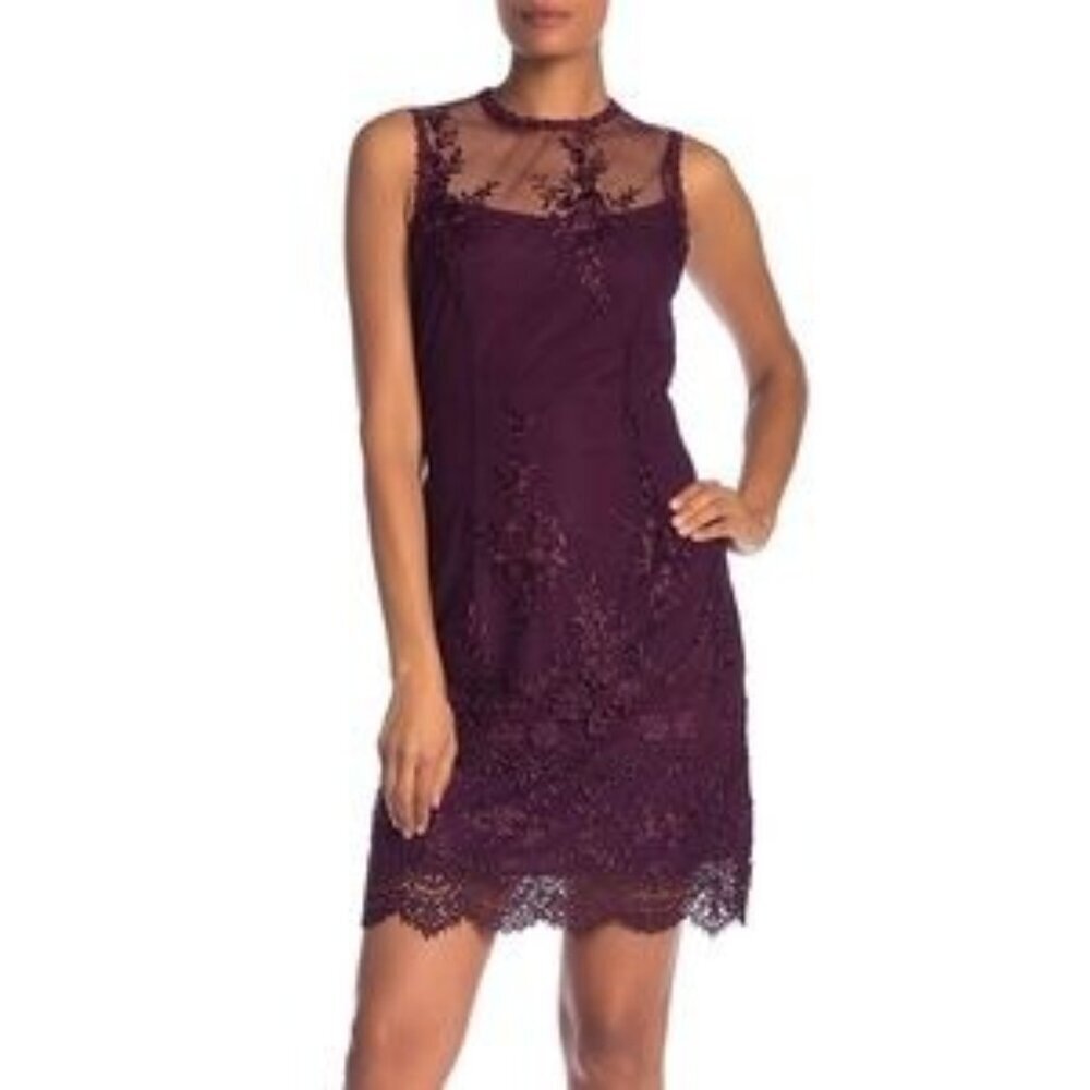 Nannette Lepore Women's Lace Sleeveless Sheath Dress Wine Size 6